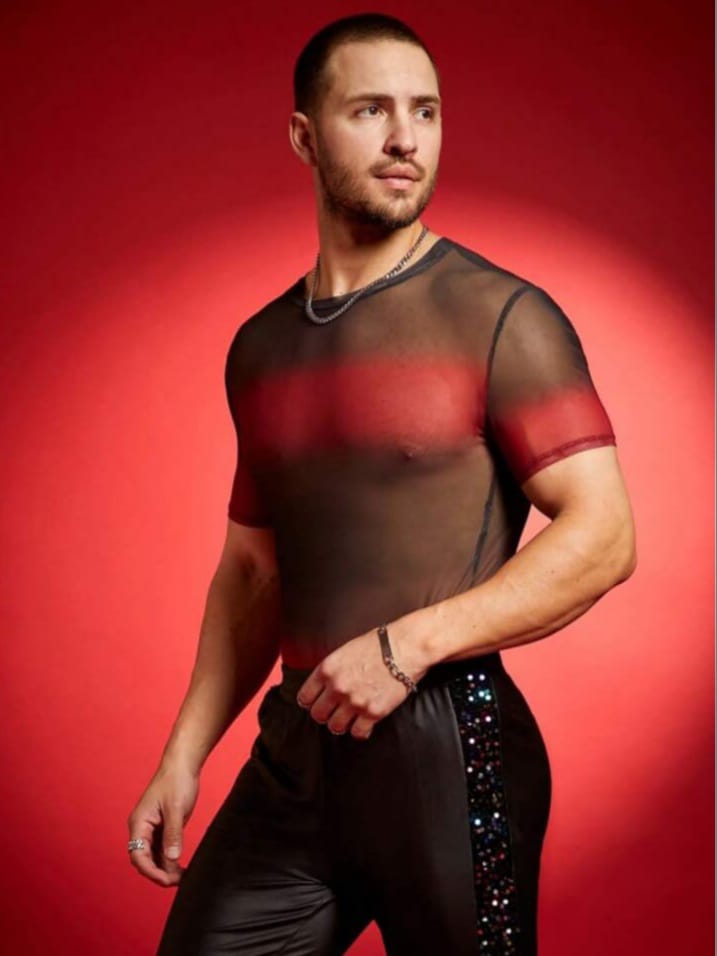 Print Mesh Knit Long Sleeve Crew Neck Y2K Sexy T-Shirt Men